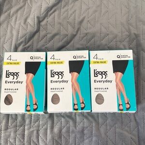 3 Boxes L’eggs Everyday Regular Pantyhose Sheer Toe Suntan Size Q 12 Pairs
